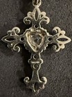 (Rare!) Vintage 1.37"H x 1"W NF 925 Sterling Heart Rhinestone Inlay Ornate Cross — photo 2