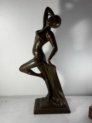 Art Deco tanzende Dame Figur Bronze bemalt Gips Statue 40 cm