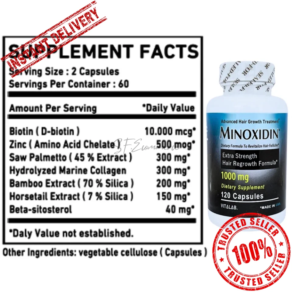 Minoxidin Fuerza Avanzada del Cabello Recrecimiento Extra Rápido para Hombres Mujeres Crecimiento 1000mg Foto 3 de 4