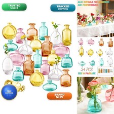 DOLEEYAE Color Bud Vases Set of 24 Mini Glass Colored