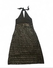 Black Metallic Sequin Ruffle Halter Dress Party Size Small