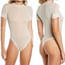 SKIMS Summer Mesh T-Shirt Bodysuit Bone Large