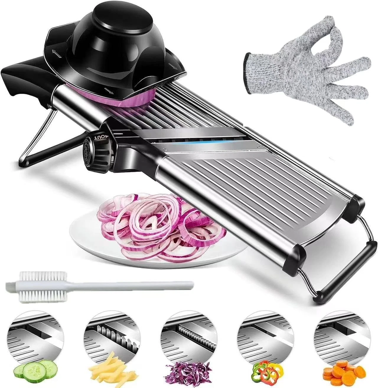 Mandoline Slicer with Adjustable Stainless Steel Blades for Kitchen, Vegetabl...