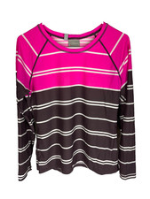 Athleta Colorblock Striped Pink/Brown/White Long-sleeve Rash-guard Top NEW
