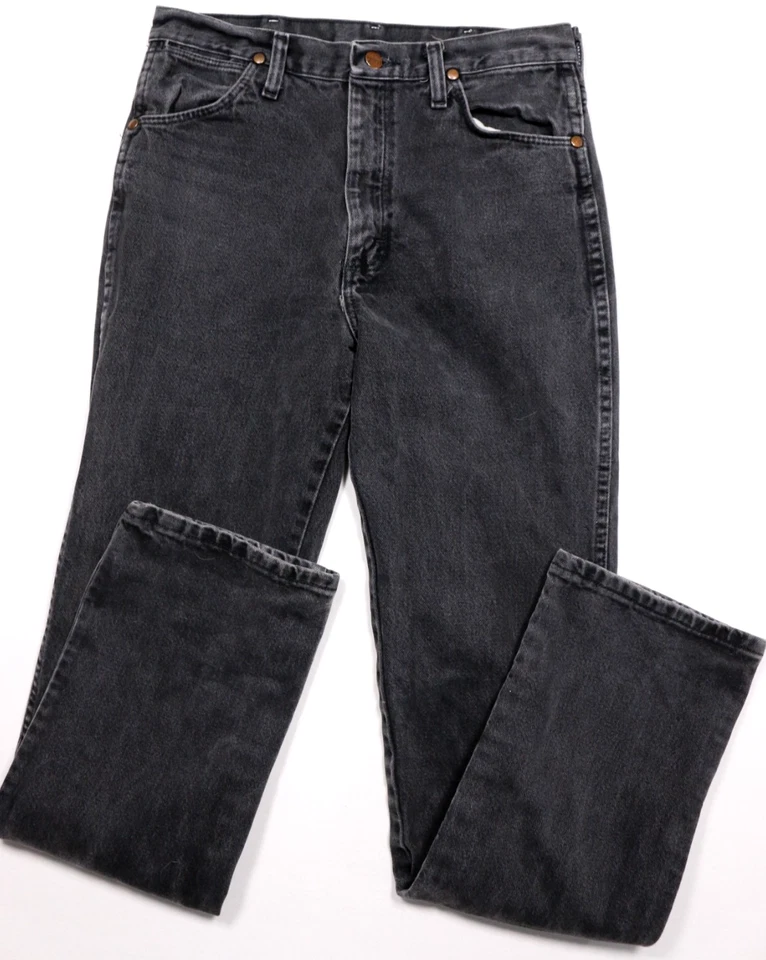 Jeans Wrangler preto vintage 30 x 32 slim ajuste reto 100% algodão 936WBK - Imagem 3 de 4