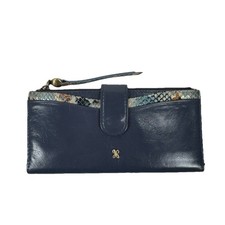 Hobo Women's Max Continental Wallet Navy Blue Leather w/ Snake Embossed Trim