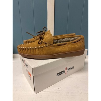 Minnetonka Mens Tim Traditional Trapper Moccasin Slippers Cinnamon