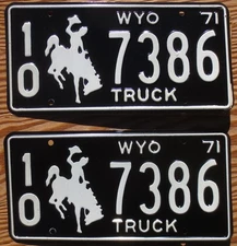 1971 Wyoming License Plate Number Tag Pair Plates - Truck