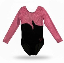 GK Elite Child Medium Pink Black Sparkle Long Sleeve Gymnastics Leotard