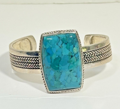STUDIO BARSE Sterling Silver 925 Turquoise Cuff Bracelet Woven Rectangle 5.5''
