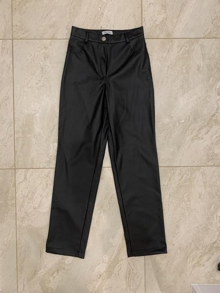 Women ZARA Trousers Black Eco Leather 36 / S / 44