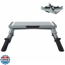 Homeon Wheels RV Step Stool, Adjustable Height Aluminum Folding Platform 16.5