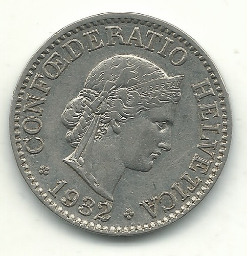 VINTAGE HIGH GRADE AU 1932 B SWITZERLAND 10 RAPPEN COIN-JUL143