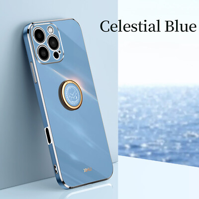 For iPhone 16 17 Pro Max 14/13 Electroplating TPU Ring Stand Lens Protect Case