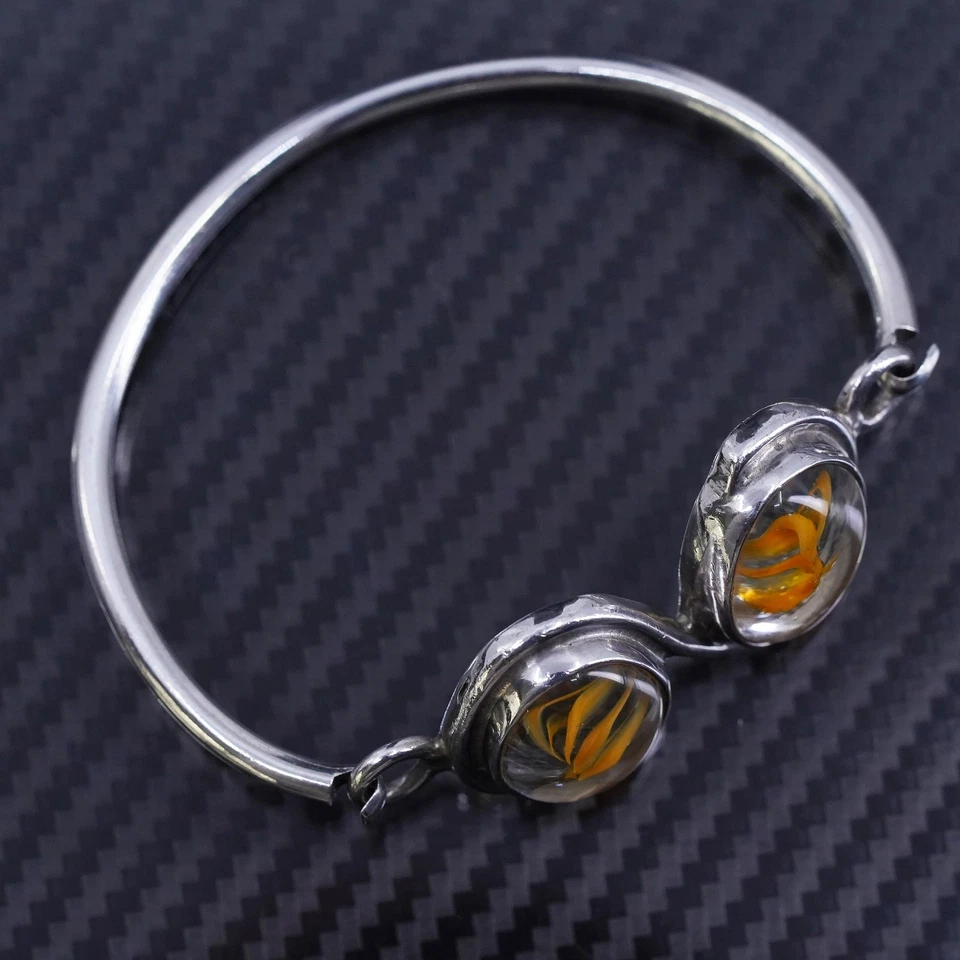 Brazalete con bisagras de plata de ley 925 del suroeste de México de 6,25”, pulsera resina Foto 3 de 4