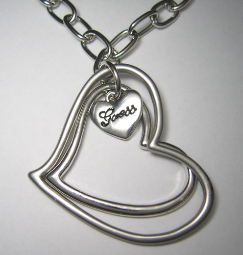 GUESS Heart Lock Logo Key Crown Feather Wings Chain Necklace Rhinestones New - Picture 56 of 133