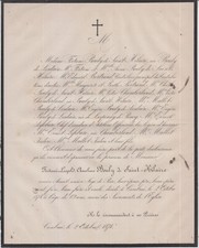 1874 Faire-part décès Fortuné BOULY de SAINT-HILAIRE - Cambrai (Nord).