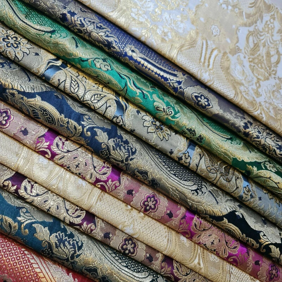 Damask Floral Gold Brocade Material Jacquard Dress Craft Curtain Fabric 44" - Image 2 of 4