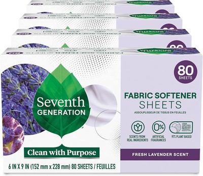 Seventh Generation Dryer Sheets Fabric Softener Fresh Lavender Scent with 100% E