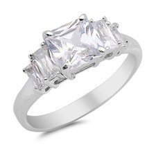 Sterling Silver 4.25 cttw Princess And Radiant Cut Cubic Zirconia 5 Stone Ring