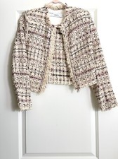 IRO Locali Cropped Frayed Tweed Jacket in Ivory Multi Size FR38