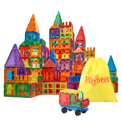 Playbees Magnetic Building Tiles 100 Piece Set  Magnet Building Blocks for Kids