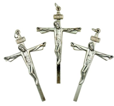 Silver Tone Cross with Risen Christ Corpus 2 3/4 Inch Crucifix Pendant, Lot of 3