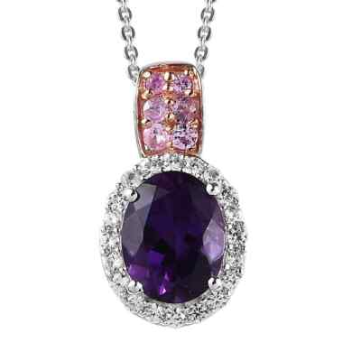 Premium Mashamba Amethyst Heiligenschein Anhänger & 20'' Kette platiniert 2,10ctw
