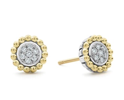 850 $ Lagos Lux bicolor Kaviar 0,14 Diamanten Ohrstecker 18 Karat Gold