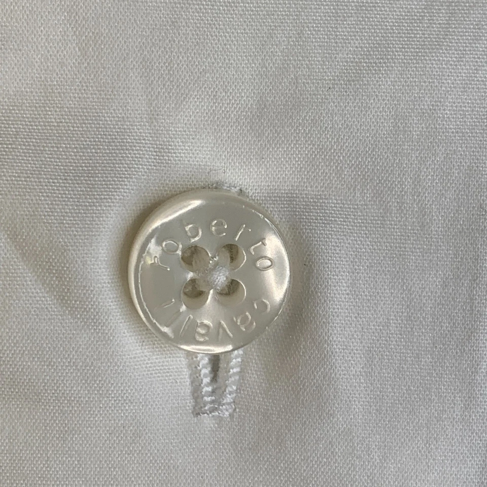 Camisa de vestir blanca ROBERTO CAVALLI para hombre 42/16,5 algodón elástico con botones LOGO Foto 3 de 4