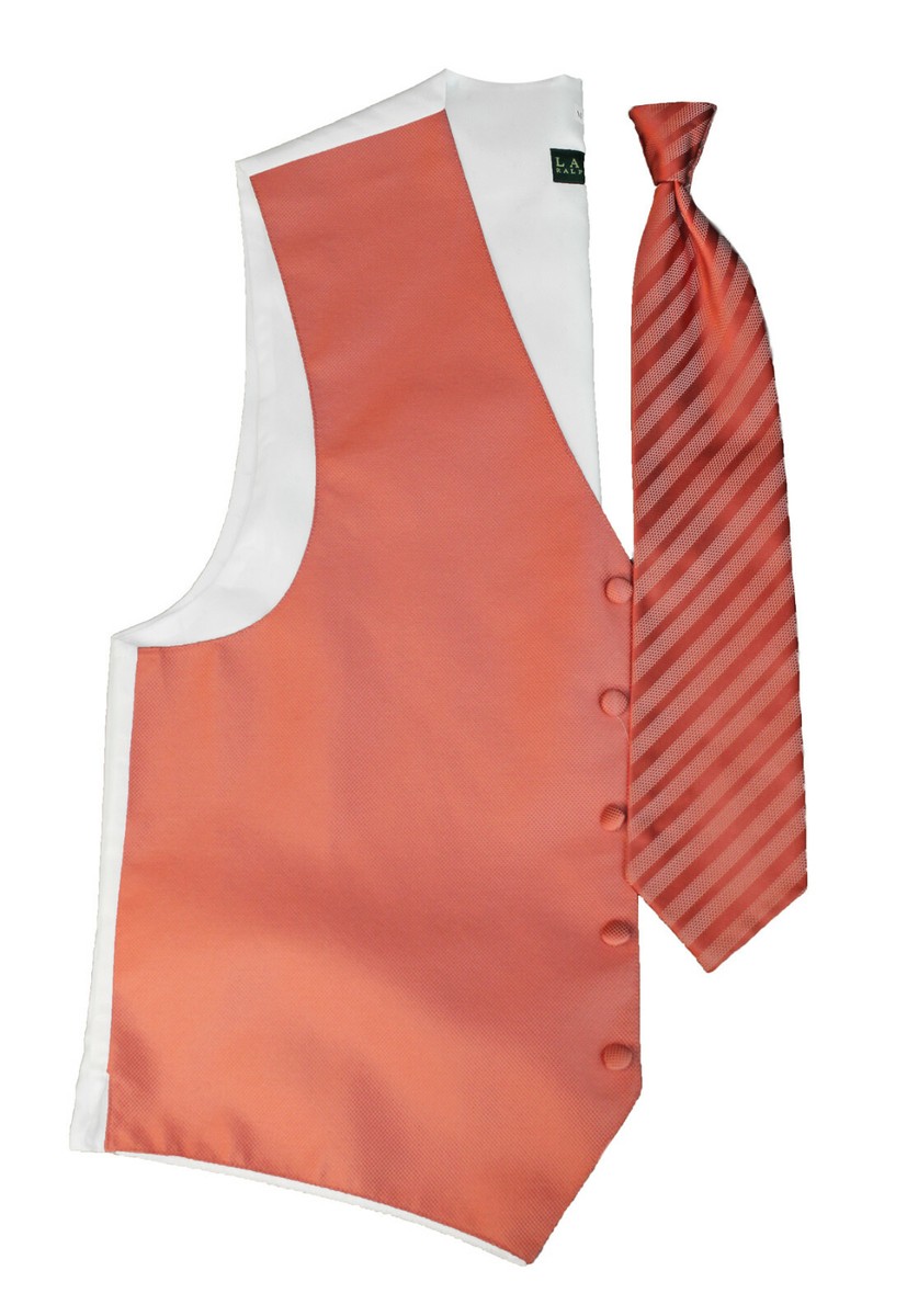 Men's Coral Pink Ralph Lauren Tuxedo Vest Tie Wedding Prom Groom