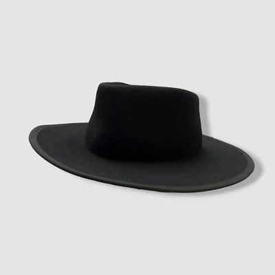 $250 Van Palma Women's Black Wool Wide Brim Anna Fedora Hat Size 56