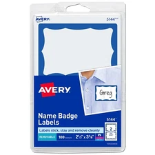 Avery 5144 Name Badge Labels. Blue Border, 2-1/3 x 3-3/8", Pack of 100