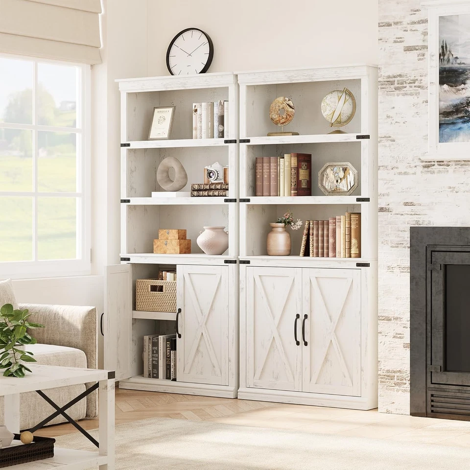 Librerías de granja con puertas, estantería de 5 niveles con almacenamiento, libro de 70 pulgadas de alto Foto 4 de 4