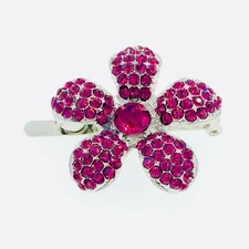 Flower Magnet Hair Clip Hairpin  Rhinestone Crystal Small Barrette Hot Pink B19