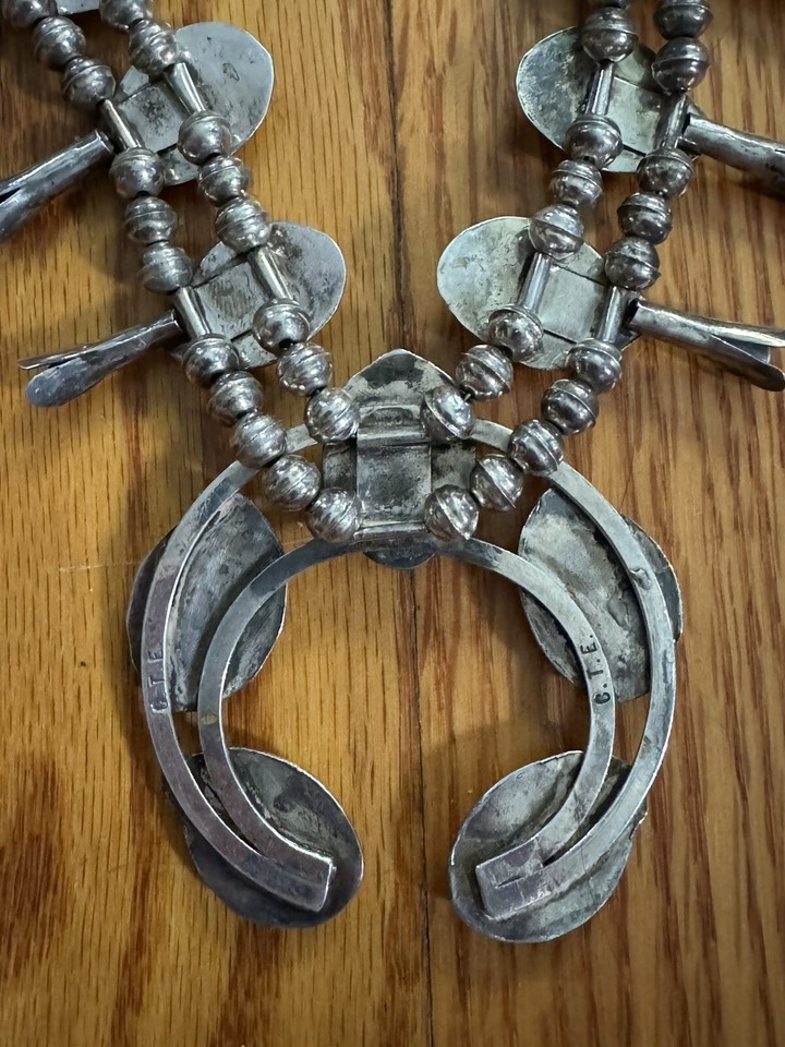 Vintage Signed Native American Silver Kingman Turquoise Squash Blossom