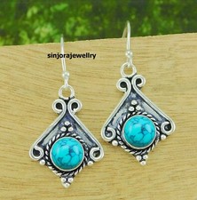 Turquoise Gemstone 925 sterling silver handmade Dangle Drop Earrings