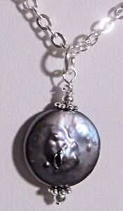 Details about   U&C Sundance Black Peacock Coin Pearl & .925 Sterling Silver Chain Necklace