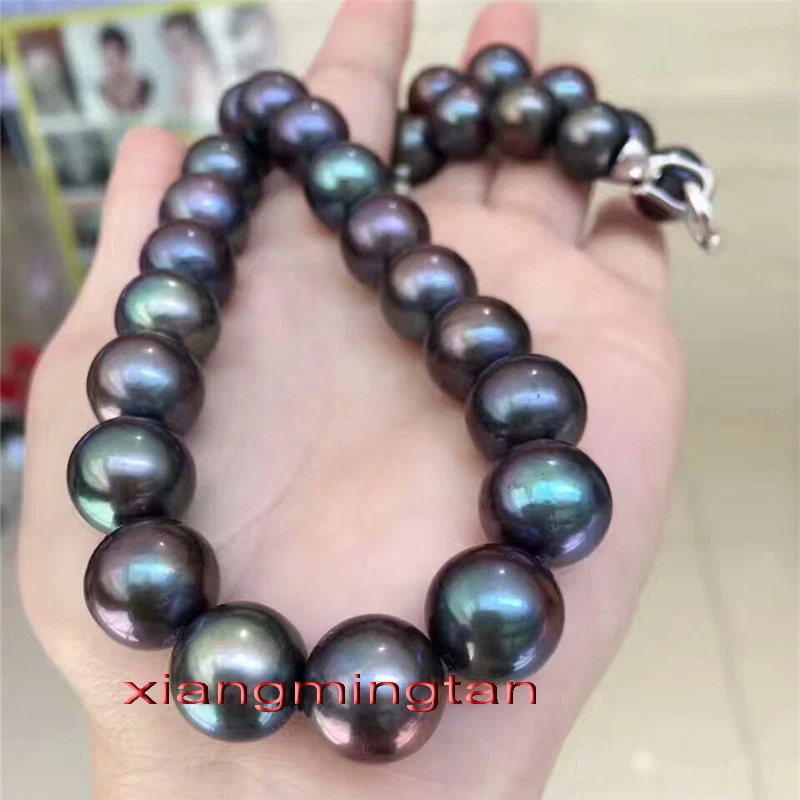 AAAAA 19"13-15mm REAL Tahití Multicolor Azul Rojo Negro Perla Collar Oro 14K Foto 2 de 4