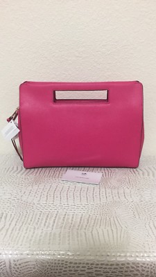 A New Coach Saffiano Leather Pocket Clutch Hangbag In Pink Ruby $218