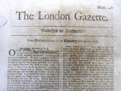 1708 London Gazette gazeta w AD na MAPY grawerowane przez KARTOGRAFA HERMANA MOLLA - Zdjęcie 1 z 6