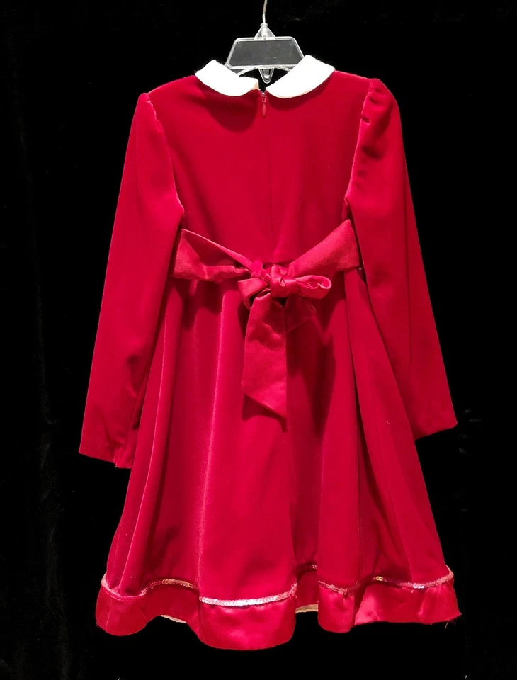 Vestido de Terciopelo Rojo Little Bitty Niñas Talla 5 Navidad Vacaciones Flor Lentejuelas Detalle Foto 4 de 4
