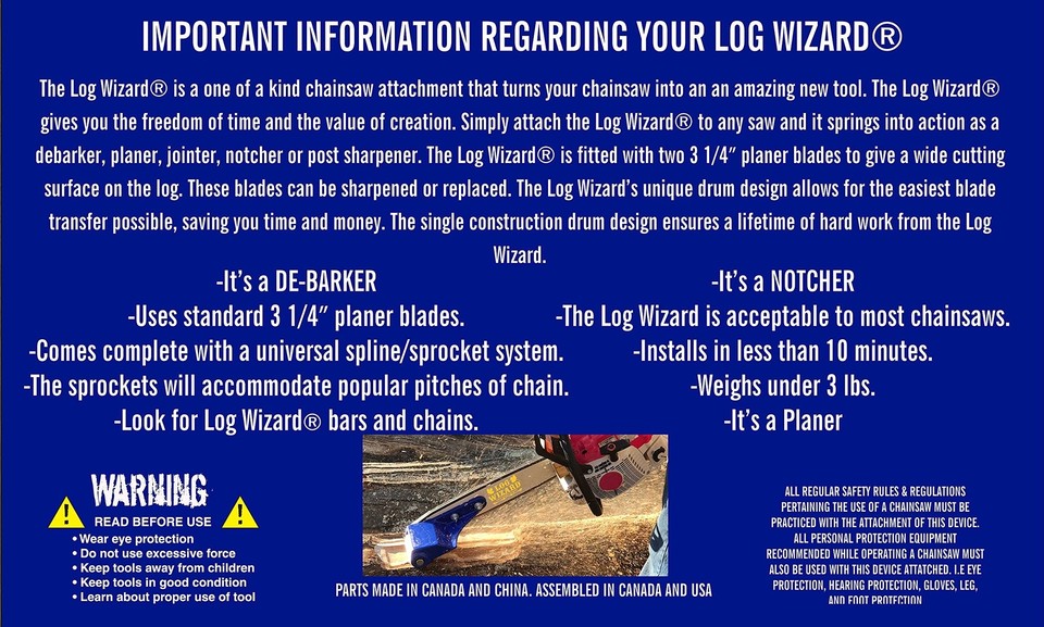 FORESTER Log Wizard Debarking Tool - Chainsaw De-Barker Multisaw ...