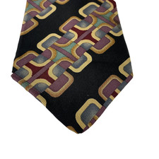 XMI Signature Tie Mens Classic Silk Geometric Black Purple Gold USA Handmade 90s