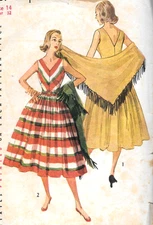 EASY 1950 Vtg Simplicity Sew Pattern 4287 Misses One-Piece Dress & Shawl Size 14