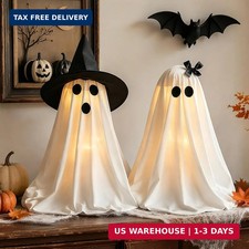 Halloween Decorations Light-Up Ghosts with Witch Hats, Indoor Ghost Decor