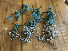 Antique GORGEOUS OLD Vintage French WHITE BLUE GLASS BEADED FLOWERS 1930s