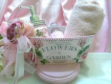 Shabby Chic Victorian Flowers/Garden Storage Tin~PINK~LG Roses~Gemstones~OOAK