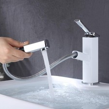 Bathroom Sink Faucet with Pull Out Sprayer, Single Handle Basin Mixer Tap for...
