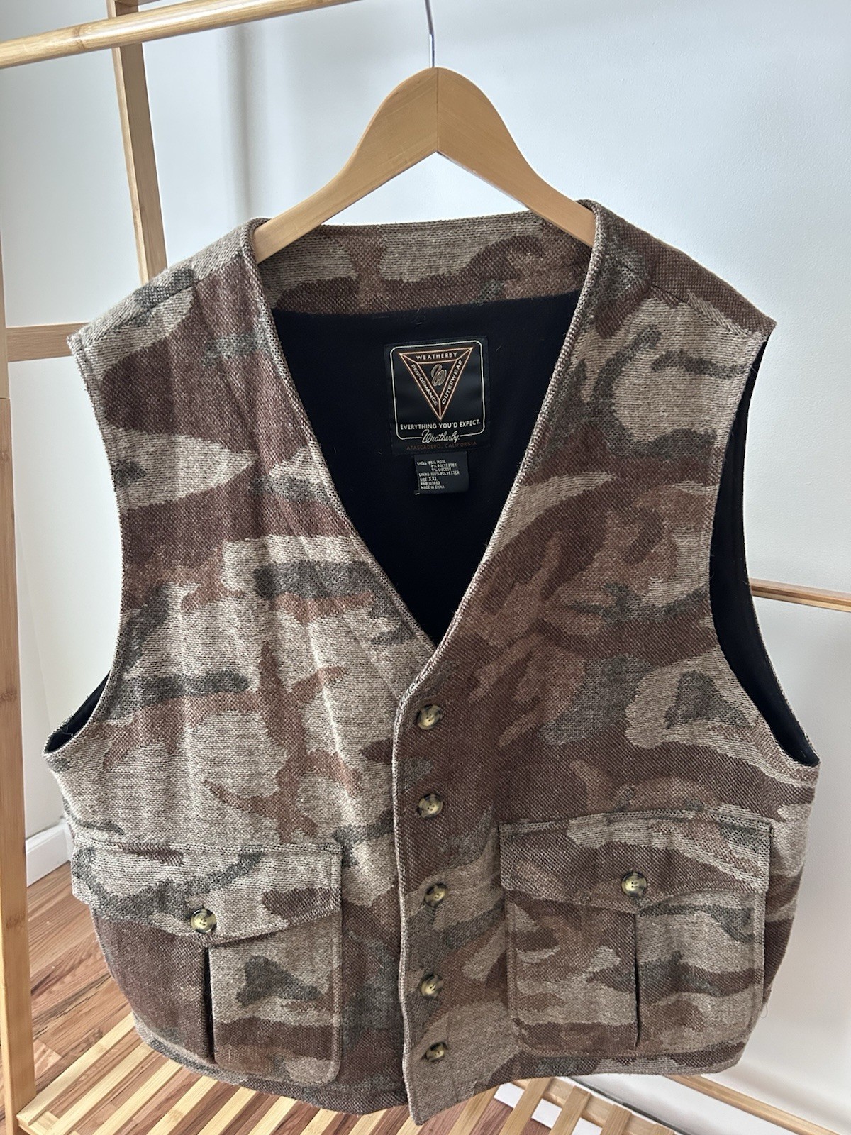 Weatherby Hunting Vest Mens 2XL Wool Blend Camo With Pockets Lined Outdoors